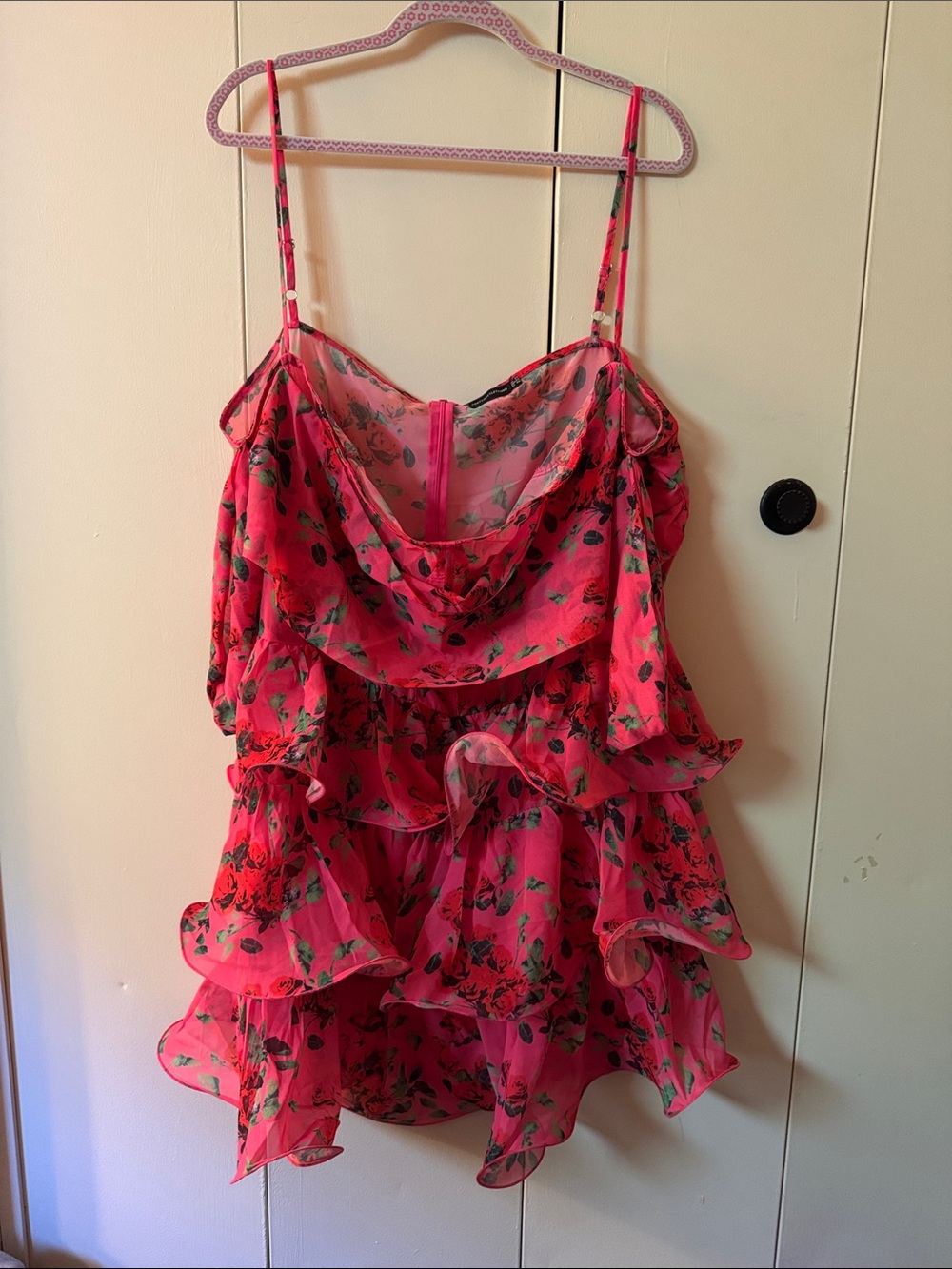 Plus Size Pink Floral Ruffle Party Dress